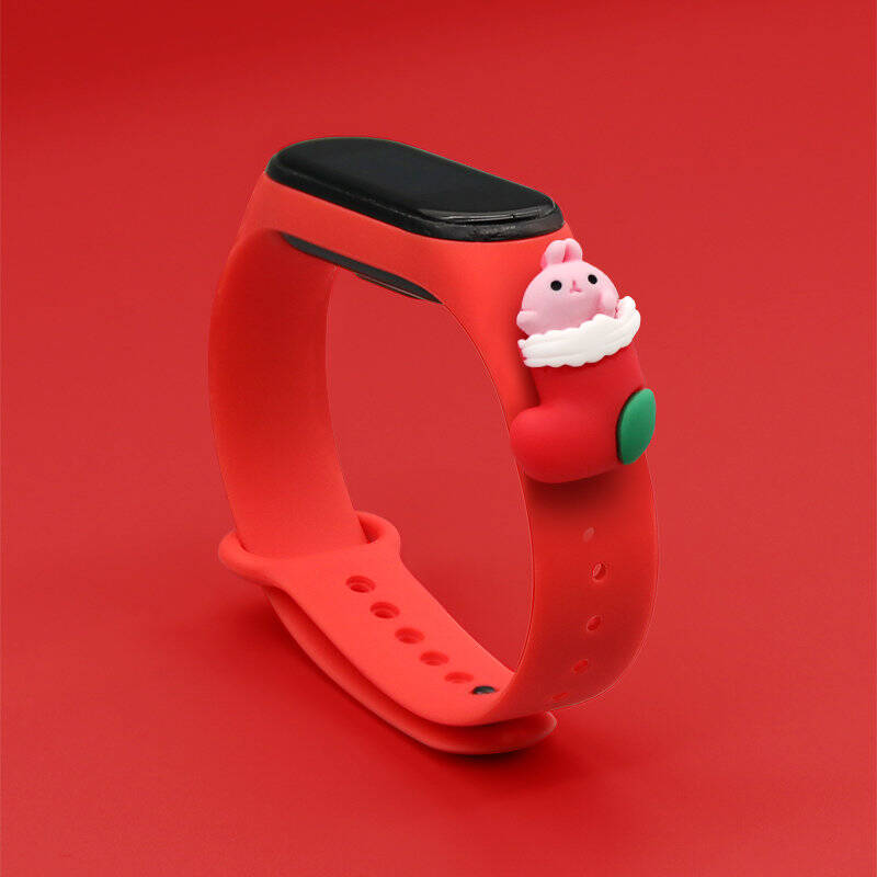 Strap Xmas opaska do Xiaomi Mi Band 6 / Mi Band 5 świąteczny silikonowy pasek bransoletka czerwony (mikołaj 1)