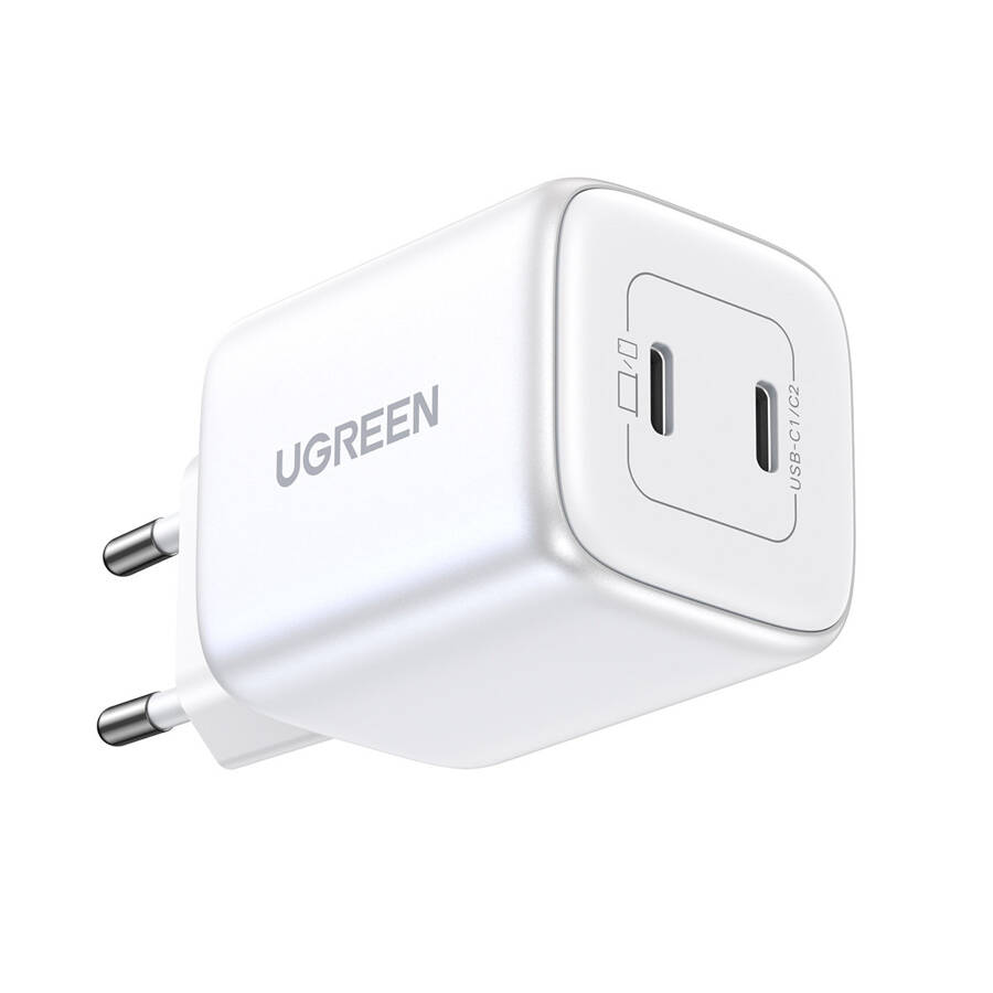 Szybka ładowarka GaN 2 x USB-C 45W QC PD Ugreen CD294 - biała