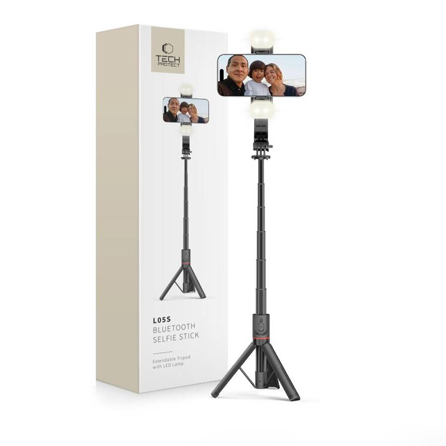 TECH-PROTECT L05S BLUETOOTH SELFIE STICK TRIPOD & LED LIGHT BLACK