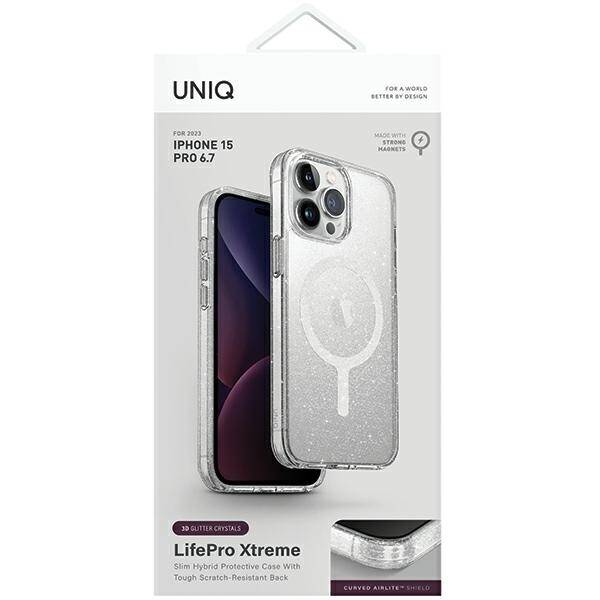 UNIQ etui LifePro Xtreme iPhone 15 Pro Max 6.7" Magclick Charging przezroczysty/tinsel lucent