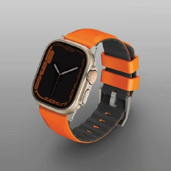 UNIQ pasek Linus Apple Watch Series 1/2/3/4/5/6/7/8/9/SE/SE2/Ultra/Ultra 2 42/44/45/49mm Airosoft Silicone pomarańczowy/volt orange