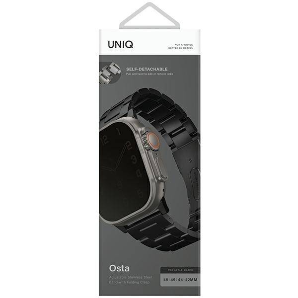 UNIQ pasek Osta Apple Watch 42/44/45/     49mm Series 1/2/3/4/5/6/7/8/9/10/SE/SE2/Ultra/Ultra 2 Stainless Steel czarny/midnight black