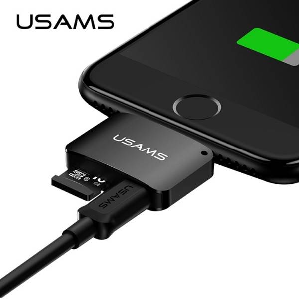 USAMS ADAPTER 2W1 MICRO USB-LIGHTNING + CZYTNIK KART SD CZARNY