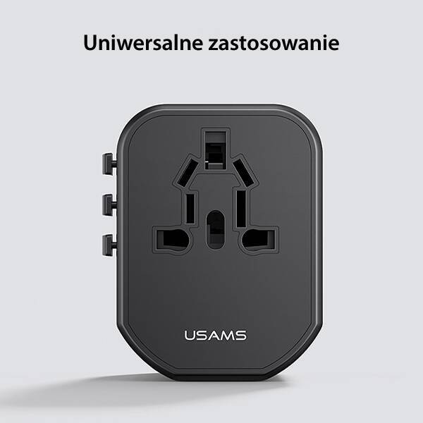 USAMS Adapter siec 2xUSB+1xUSB-C T59 20W 4w1 US/AU/EU/UK czarny/black CC179TC01 (US-CC179) Universal Travel Charger