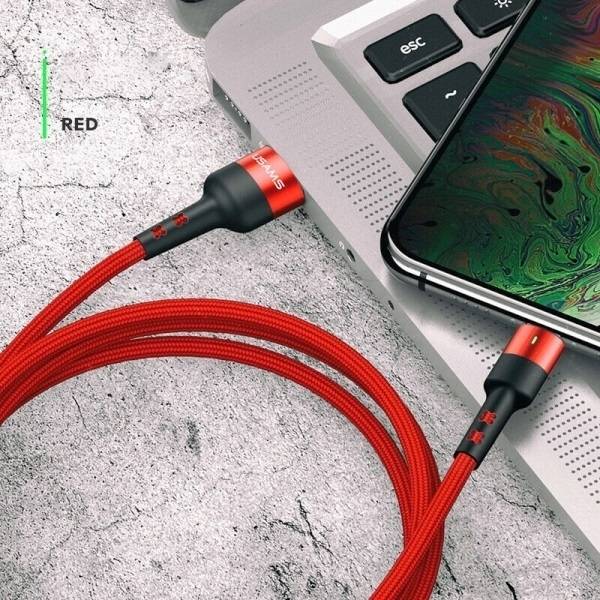 USAMS KABEL PLECIONY U26 LIGHTNING 1M 2A FAST CHARGING CZERWONY