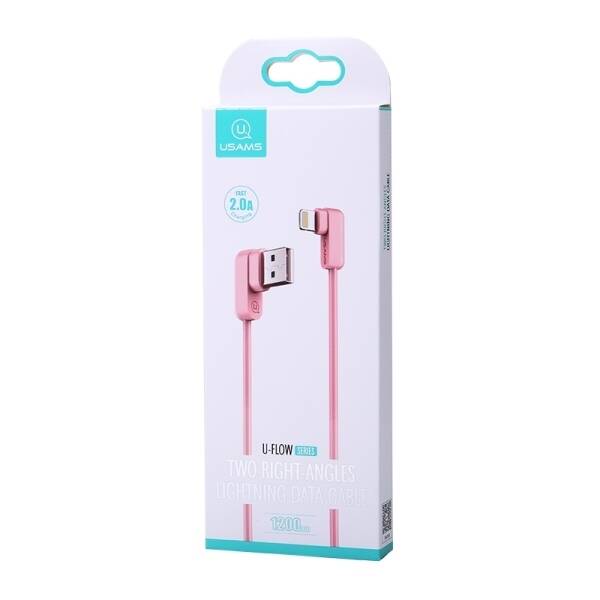 USAMS Kabel kątowy U-flow Lightning 1,2m 2A różowy/pink IPUSBCY03 (US-SJ165)