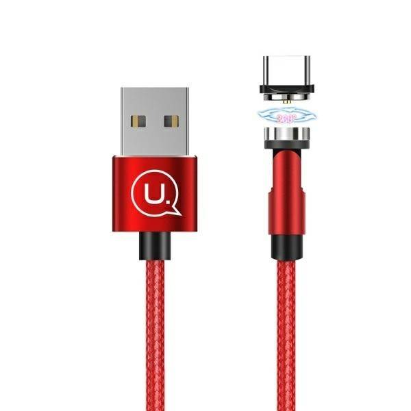 USAMS Kabel magnetyczny U59 USB-C 2.1A Fast Charge 1m pleciony czerwony/red SJ473USB02 (US-SJ473) regulowany kąt