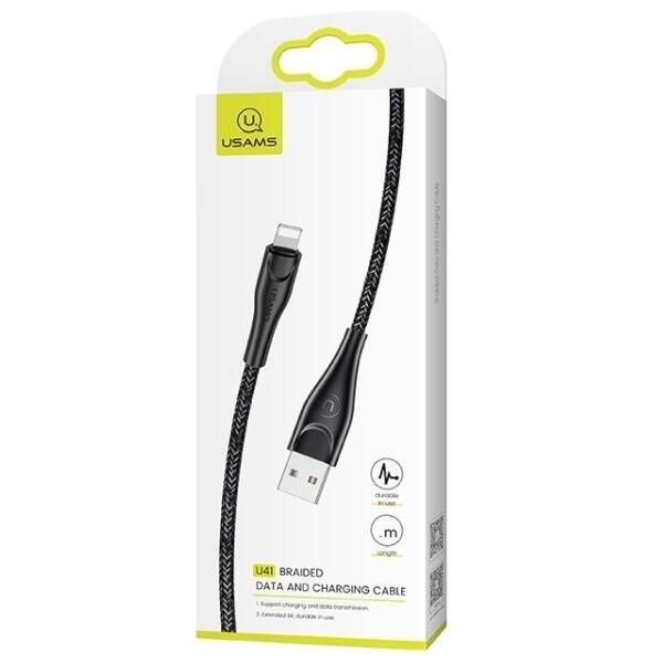 USAMS Kabel pleciony U41 lightning 2m 2A czarny/black SJ394USB01 (US-SJ394) Fast Charge