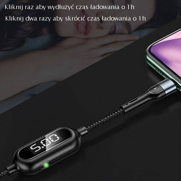 USAMS Kabel pleciony U48 lightning 1,2m 2A Fast Charging LED czarny/black SJ423USB01 (US-SJ423)