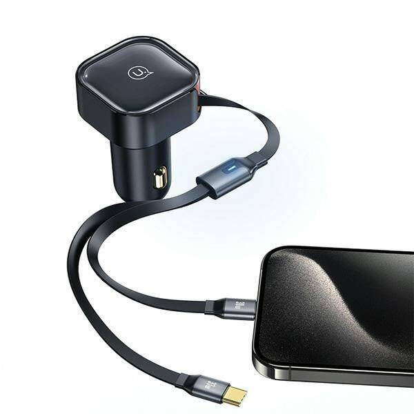 USAMS Ład. sam. ze zwijanym kablem 2xUSB-C C41 PD 30W Fast Charge czarny/black CC220CC01 (US-CC220)