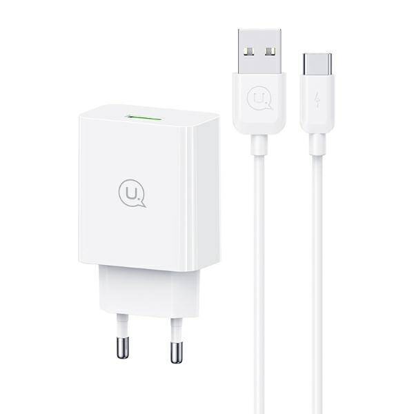 USAMS Ład. siec. 18W + kabel USB-C/USB-A 1m Fast Charging biały/white series SC SCXLTZ02