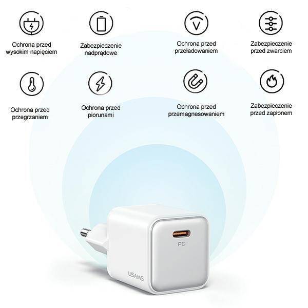 USAMS Ład. siec. 1xUSB-C PD30W 3A (only head) PD3.0 Fast Charging biały/white X-ron Series CC186TC02 (US-CC186)