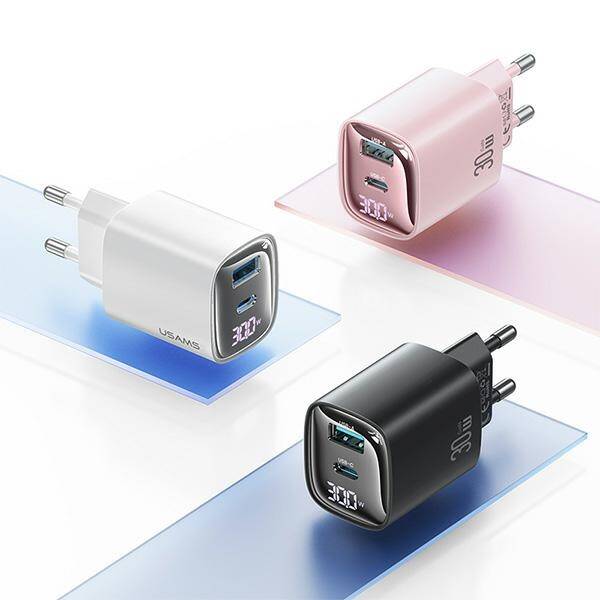 USAMS Ład. siec. CC229 30W GaN USB-C/USB-A Fast Charging XC Series czarny/black CC229TC01