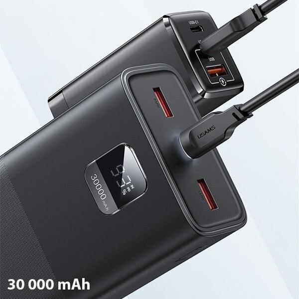 USAMS Powerbank PB68 30000mAh 65W QC3.0+PD Fast Charge + kabel USB-C/USB-C 100W czarny/black ATXLOGTCTG01 (US-CD185)