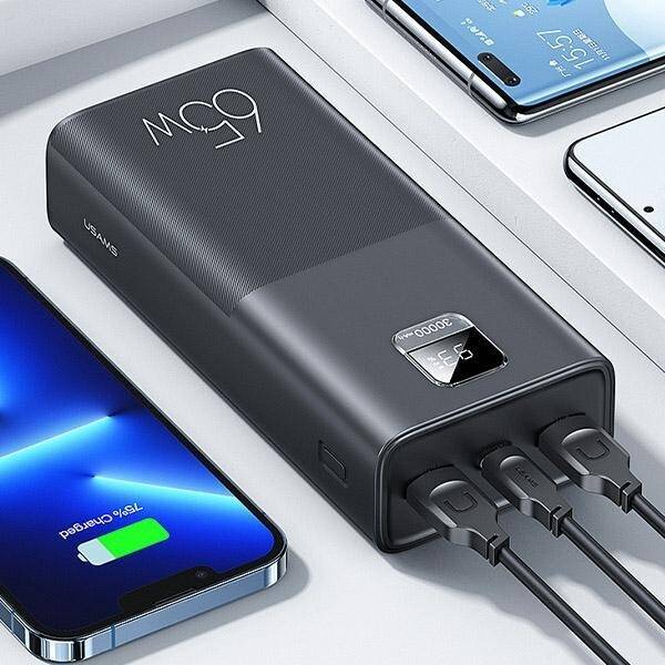 USAMS Powerbank PB68 30000mAh 65W QC3.0+PD Fast Charge + kabel USB-C/USB-C 100W czarny/black ATXLOGTCTG01 (US-CD185)