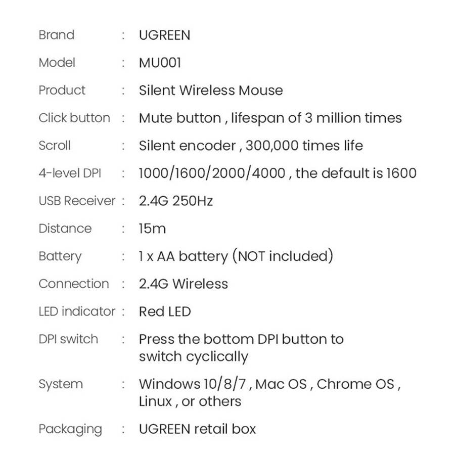 Ugreen MU001 Portable Wireless Mouse Green