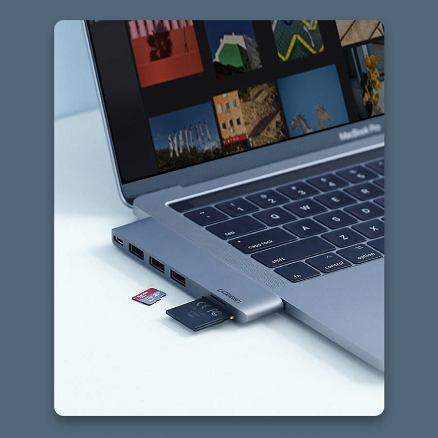 Ugreen wielofunkcyjny HUB 2x USB Typ C na 3x USB 3.0 / TF / SD / USB Typ C do MacBook Pro / Air szary (CM251 60560)