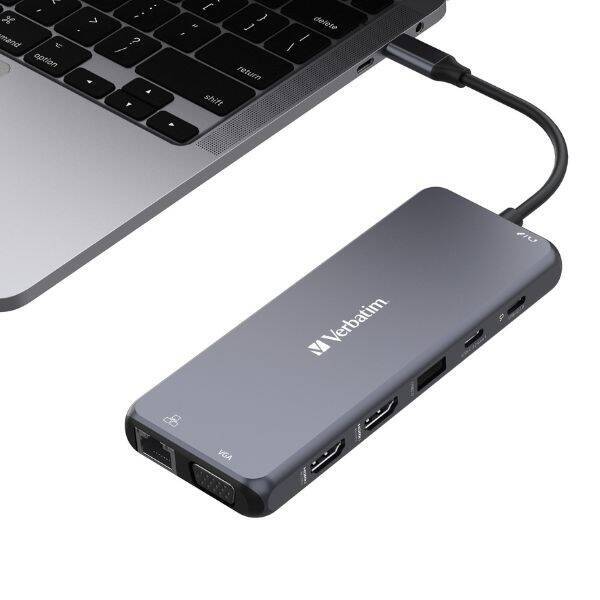 Verbatim Adapter Hub USB-C - 2xHDMI/VGA/  Eternet/5xUSB-A/Jack 3.5mm/2xUSB-C/SD/microSD aluminiowy/aluminum 32154