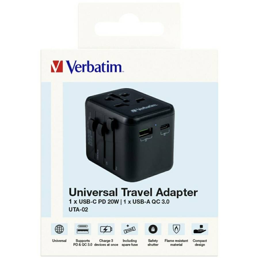 Verbatim Adapter podróżny EU/UK/US 2xUSB-A/USB-C PD 20W UTA-02 czarny/black 49544