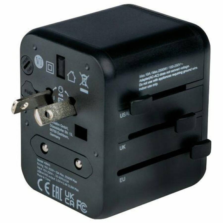 Verbatim Adapter podróżny EU/UK/US 2xUSB-A UTA-01 czarny/black 49543