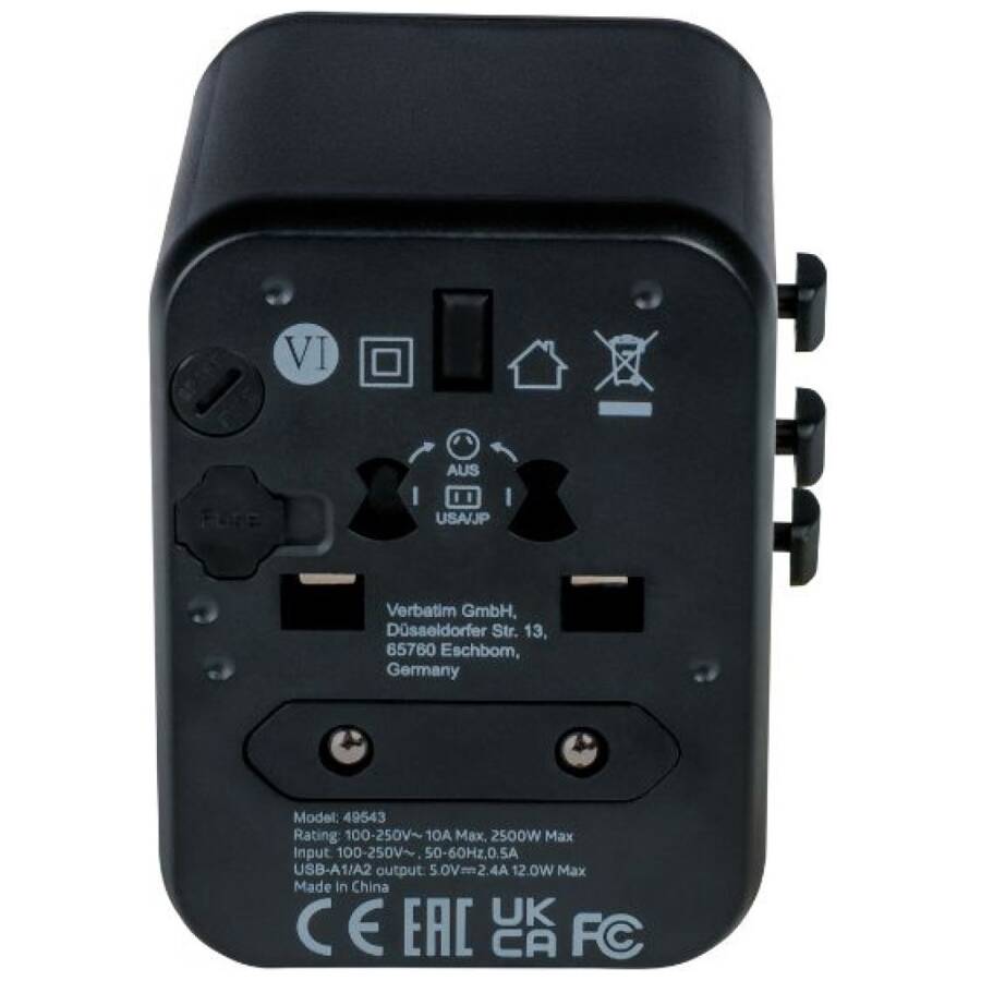 Verbatim Adapter podróżny EU/UK/US 2xUSB-A UTA-01 czarny/black 49543