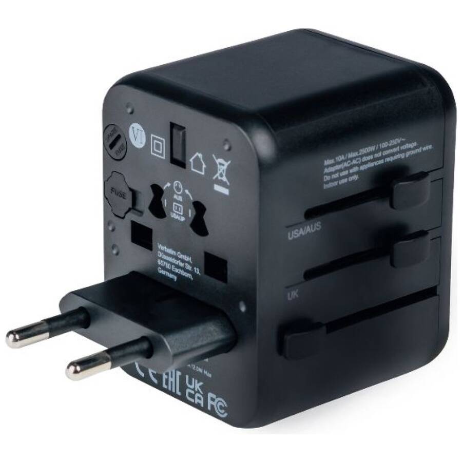 Verbatim Adapter podróżny EU/UK/US 2xUSB-A UTA-01 czarny/black 49543