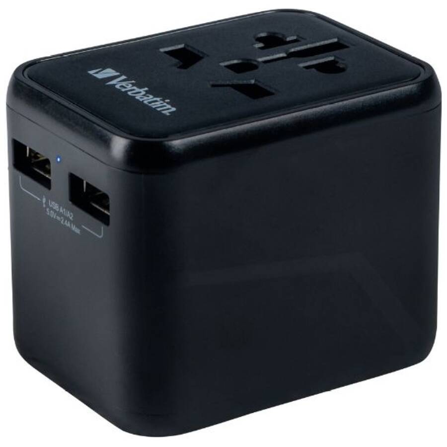 Verbatim Adapter podróżny EU/UK/US 2xUSB-A UTA-01 czarny/black 49543