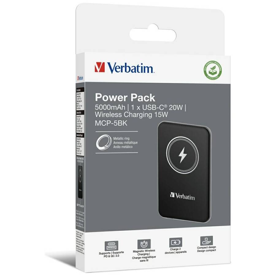 Verbatim Powerbank indukcyjny `n` Go 15W 5000mAh Wireless Magnetic czarny/black 32240