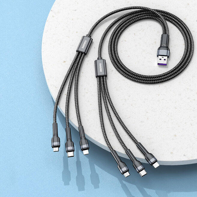 Wielofunkcyjny kabel 6 w 1 Remax Jany Series ze złączami USB, 2 x micro USB, 2 x USB Typ C, 2 x Lightning o długości 2 m czarny (RC-124)