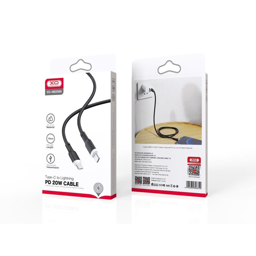 XO kabel NB208A PD USB-C - Lightning 1,0m 20W czarny