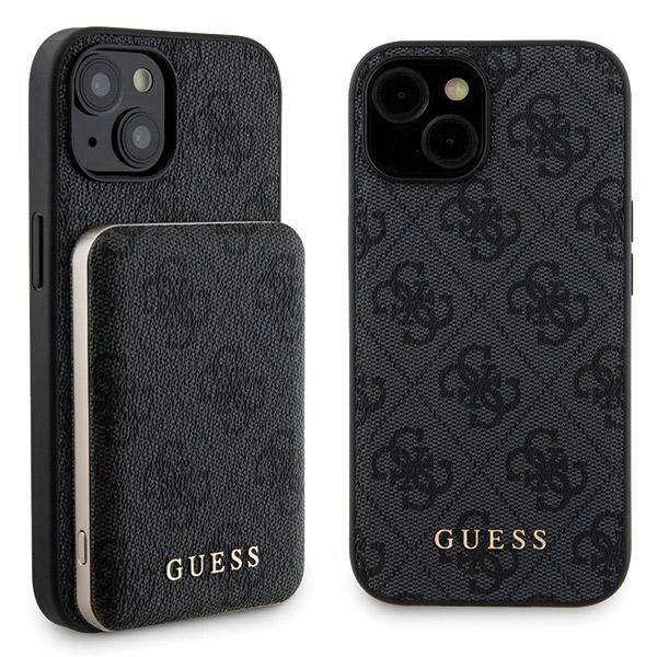 ZESTAW GUESS GUBPM5P15S4GEMGK IPHONE 15 6.1" HARDCASE + POWERBANK 5000MAH MAGSAFE CZARNY/BLACK 4G METAL LOGO