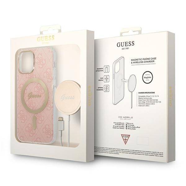 ZESTAW GUESS GUBPP12MH4EACSP CASE+ CHARGER IPHONE 12/12 PRO RÓŻOWY/PINK HARD CASE 4G PRINT MAGSAFE