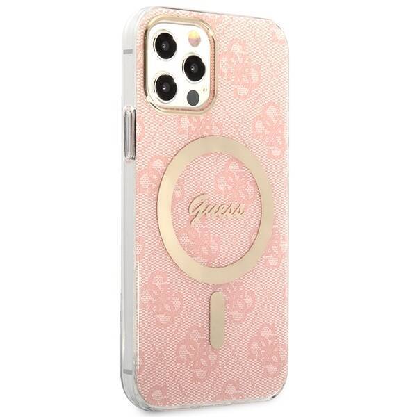 ZESTAW GUESS GUBPP12MH4EACSP CASE+ CHARGER IPHONE 12/12 PRO RÓŻOWY/PINK HARD CASE 4G PRINT MAGSAFE