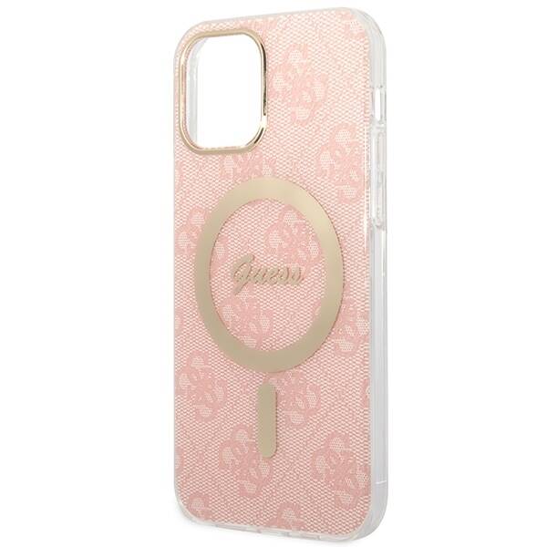 ZESTAW GUESS GUBPP12MH4EACSP CASE+ CHARGER IPHONE 12/12 PRO RÓŻOWY/PINK HARD CASE 4G PRINT MAGSAFE