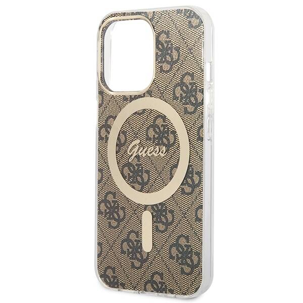 ZESTAW GUESS GUBPP13LH4EACSW CASE+ CHARGER IPHONE 13 PRO BRĄZOWY/BROWN HARD CASE 4G PRINT MAGSAFE