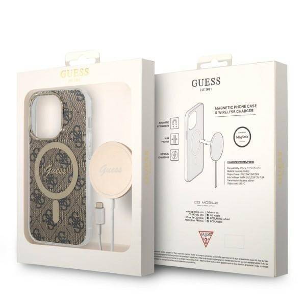 ZESTAW GUESS GUBPP14LH4EACSW CASE+ CHARGER IPHONE 14 PRO 6,1" BRĄZOWY/BROWN HARD CASE 4G PRINT MAGSAFE