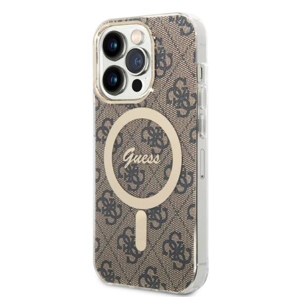 ZESTAW GUESS GUBPP14LH4EACSW CASE+ CHARGER IPHONE 14 PRO 6,1" BRĄZOWY/BROWN HARD CASE 4G PRINT MAGSAFE