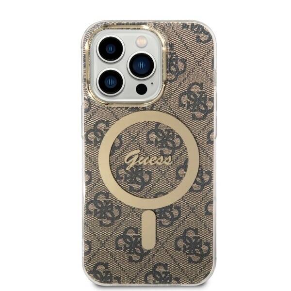 ZESTAW GUESS GUBPP14LH4EACSW CASE+ CHARGER IPHONE 14 PRO 6,1" BRĄZOWY/BROWN HARD CASE 4G PRINT MAGSAFE