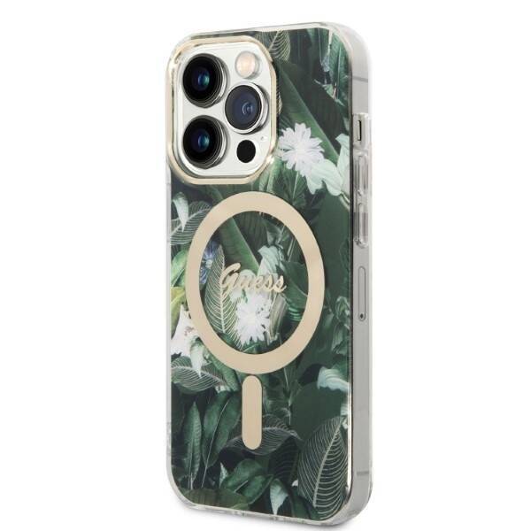 ZESTAW GUESS GUBPP14LHJEACSA CASE+ CHARGER IPHONE 14 PRO 6,1" ZIELONY/GREEN HARD CASE JUNGLE MAGSAFE