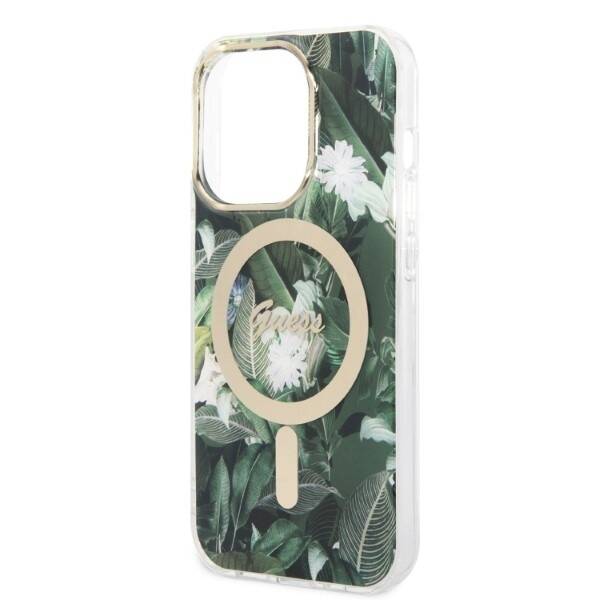 ZESTAW GUESS GUBPP14LHJEACSA CASE+ CHARGER IPHONE 14 PRO 6,1" ZIELONY/GREEN HARD CASE JUNGLE MAGSAFE