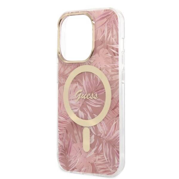 ZESTAW GUESS GUBPP14LHJEACSP CASE+ CHARGER IPHONE 14 PRO 6,1" RÓŻOWY/PINK HARD CASE JUNGLE MAGSAFE