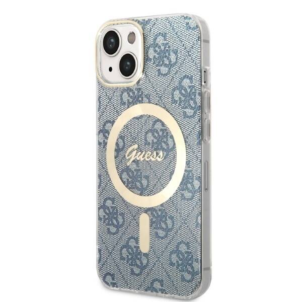 ZESTAW GUESS GUBPP14MH4EACSB CASE+ CHARGER IPHONE 14 PLUS / 15 PLUS 6.7" NIEBIESKI/BLUE HARD CASE 4G PRINT MAGSAFE