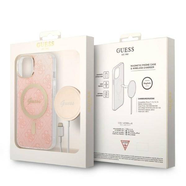 ZESTAW GUESS GUBPP14MH4EACSP CASE+ CHARGER IPHONE 14 PLUS / 15 PLUS 6.7" RÓŻOWY/PINK HARD CASE 4G PRINT MAGSAFE