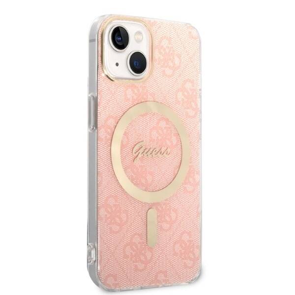 ZESTAW GUESS GUBPP14MH4EACSP CASE+ CHARGER IPHONE 14 PLUS / 15 PLUS 6.7" RÓŻOWY/PINK HARD CASE 4G PRINT MAGSAFE