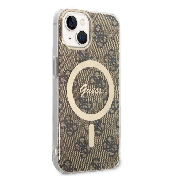 ZESTAW GUESS GUBPP14MH4EACSW CASE+ CHARGER IPHONE 14 PLUS / 15 PLUS 6.7" BRĄZOWY/BROWN HARD CASE 4G PRINT MAGSAFE