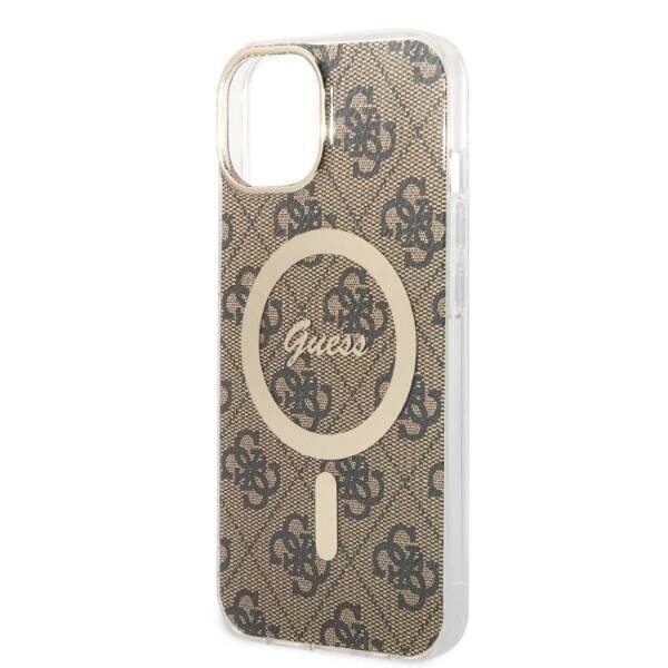 ZESTAW GUESS GUBPP14MH4EACSW CASE+ CHARGER IPHONE 14 PLUS / 15 PLUS 6.7" BRĄZOWY/BROWN HARD CASE 4G PRINT MAGSAFE