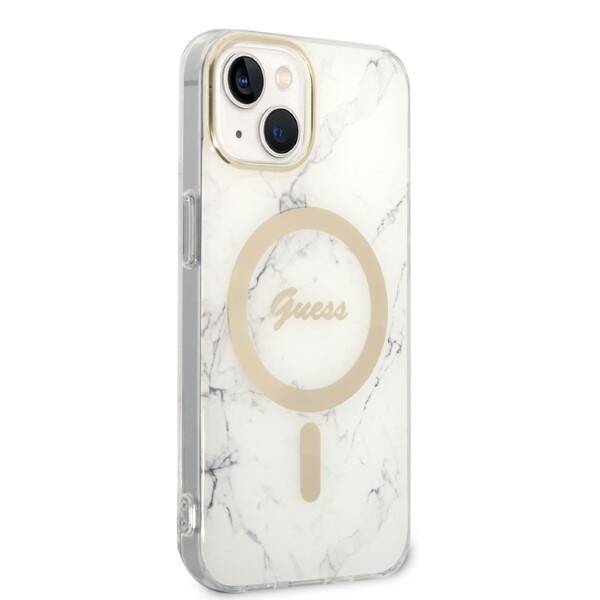 ZESTAW GUESS GUBPP14MHMEACSH CASE+ CHARGER IPHONE 14 PLUS / 15 PLUS 6.7" BIAŁY/WHITE HARD CASE MARBLE MAGSAFE