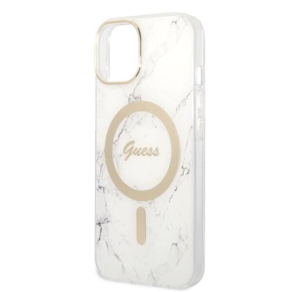 ZESTAW GUESS GUBPP14MHMEACSH CASE+ CHARGER IPHONE 14 PLUS / 15 PLUS 6.7" BIAŁY/WHITE HARD CASE MARBLE MAGSAFE