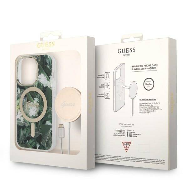 ZESTAW GUESS GUBPP14XHJEACSA CASE+ CHARGER IPHONE 14 PRO MAX 6,7" ZIELONY/GREEN HARD CASE JUNGLE MAGSAFE