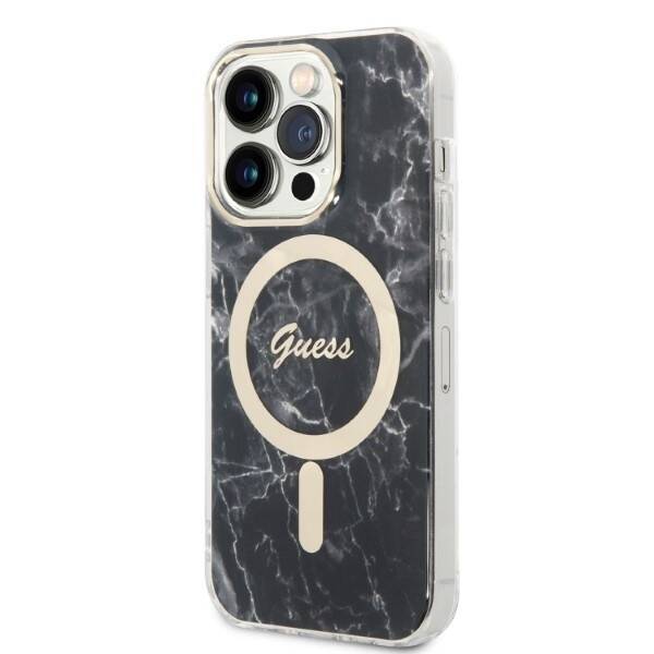 ZESTAW GUESS GUBPP14XHMEACSK CASE+ CHARGER IPHONE 14 PRO MAX 6,7" CZARNY/BLACK HARD CASE MARBLE MAGSAFE